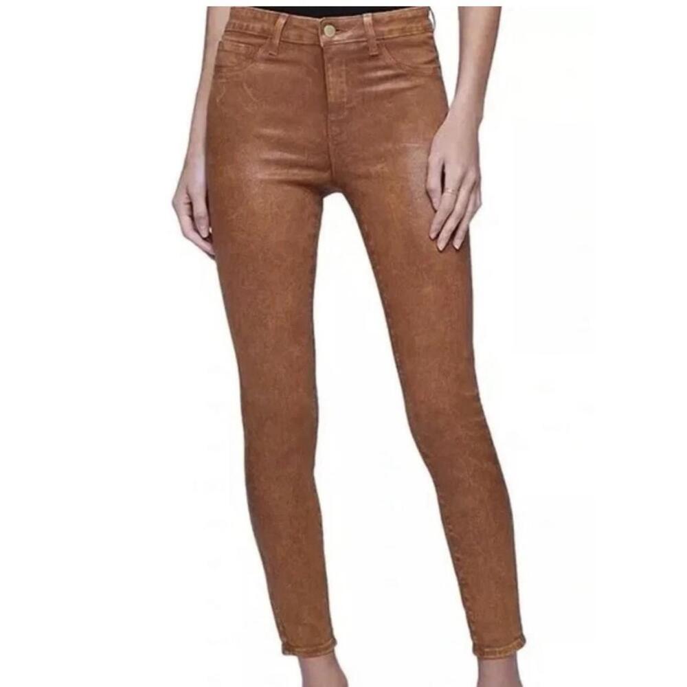 NWT L'Agence Tan Margot Skinny High-Rise Faux Leather  Coated Jeans 23